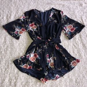 Navy floral print romper